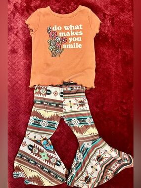 Garanimals Rust Floral Graphic Tee with Aztec Bell Pants